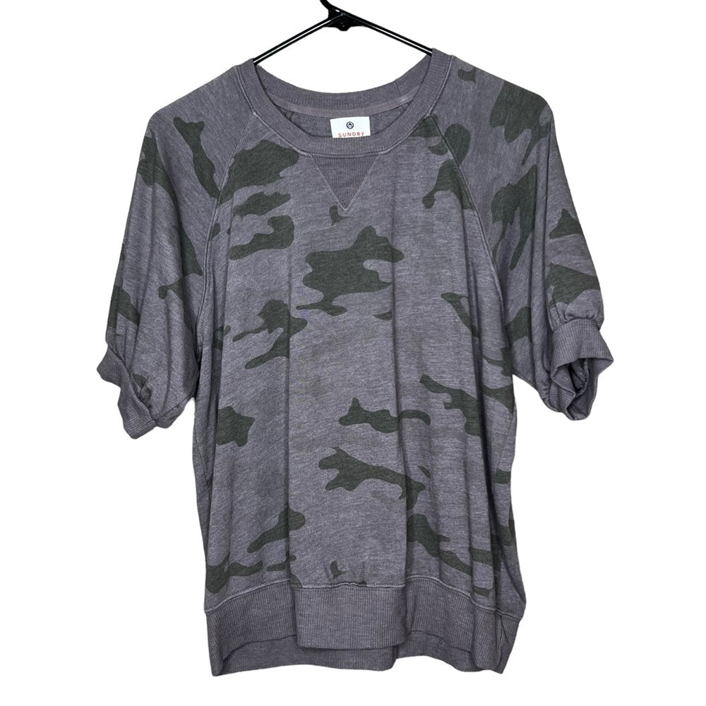Sundry Womens Camo Short Sleeve Crewneck Sweatshirt Size 2 Made In USA Shirt